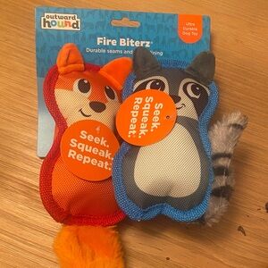 Outward Hound Fire Biterz Orange Fox and Gray Raccoon Toys